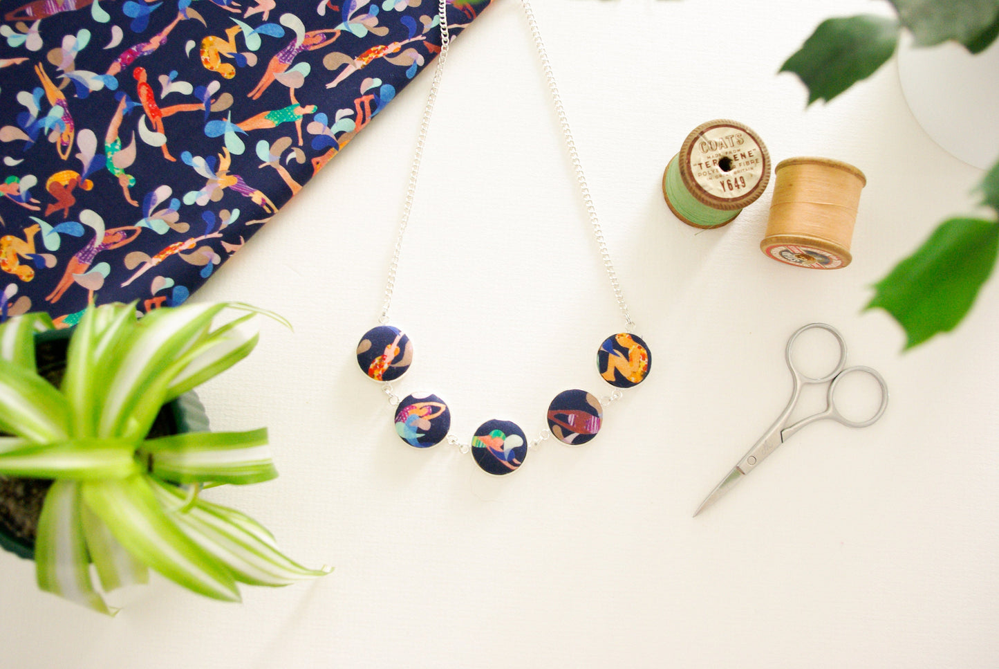 Cabochon Swimmers Necklace - Liberty Lido